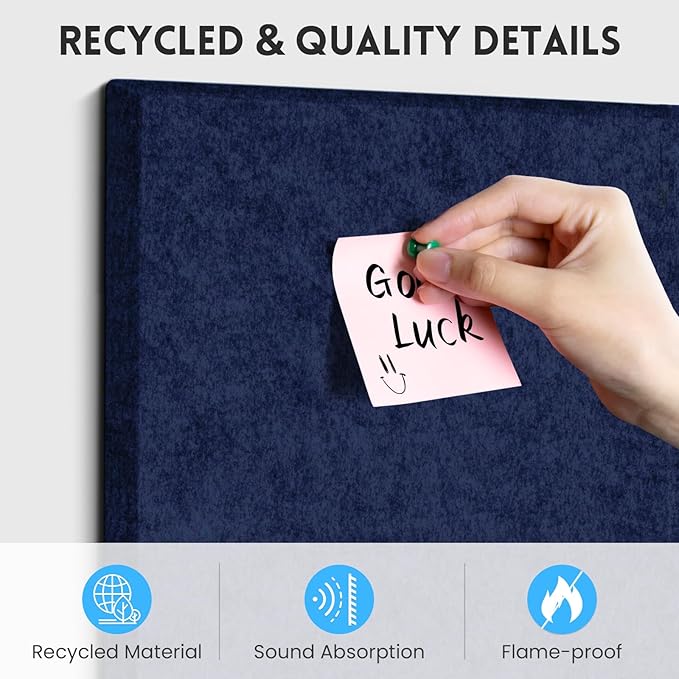 Large Cork Bulletin Board for Wall 48"x36", 12 Pack Felt Wall Tiles with 80 Pushpins, 60 Safe Removable Adhesive Tabs, Decorative Pin Board Tack Board for Office Home School, Dark Blue
