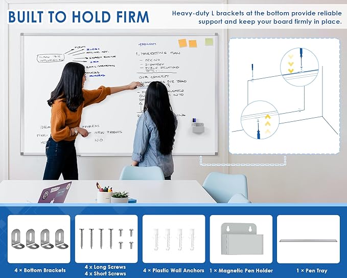 SWANCROWN 72" x 48" Dry Erase Board, Magnetic White Boards for Wall, 4' x 6' Whiteboard with a Long Pen Tray for Classroom and Office