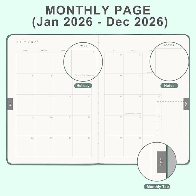 And Per Se 2026 Planner-Daily, Weekly & Monthly Leather Hardcover Planner, 5.7" x 8", Daily Schedule, 100 GSM Thick Paper, Back Pocket(Forest Green)