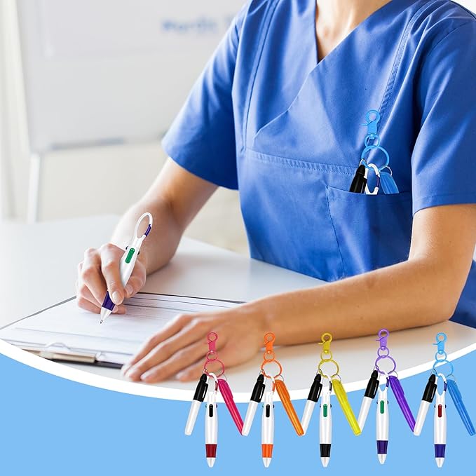 50 Sets Nurse Pen Set for Badge, Include Retractable Shuttle Pens, Marker Pen, Mini Tip Highlighter, Keychain Clips Already Assembled Nurse Pen Pack Set Gift for Nurse (50)