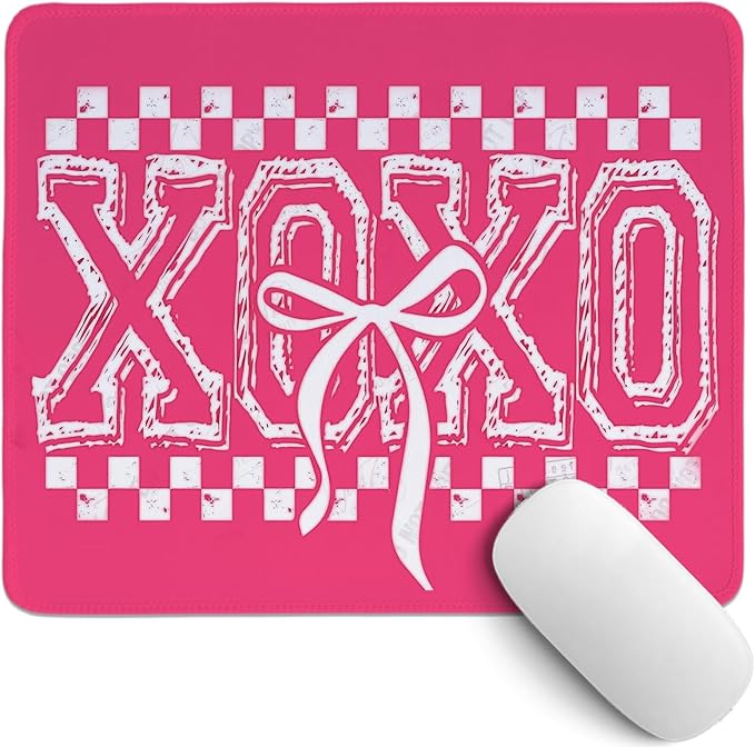 Pink Retro XOXO Mouse Pad,Coquette Valentines Varsity Desk Mat,Retro Valentine's Day Mouse Pad for Dorm Home Office Decor,Valentine's Day Gift,10.2x8.3 Inch