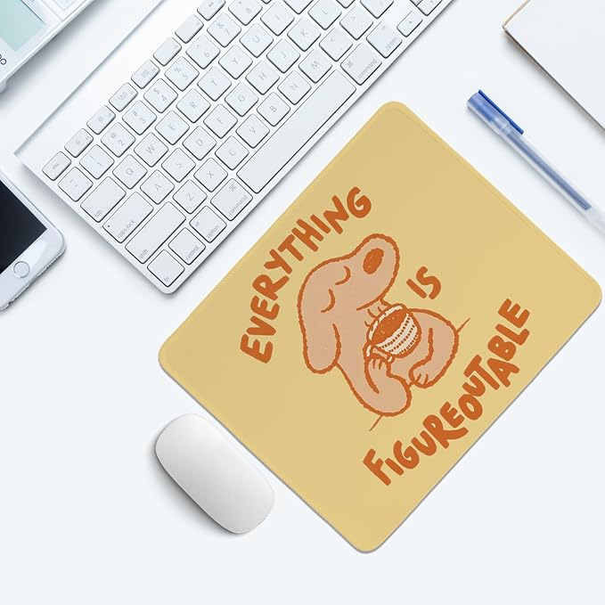 Yellow Cute Dog Mouse Pad,Positive Affirmations Mouse Pads,Kawaii Motivational Desk Mat for Home Office Dorm Desktop Decor,Dog Lover Gift,Everything is Figureoutable,10.2x8.3 Inch