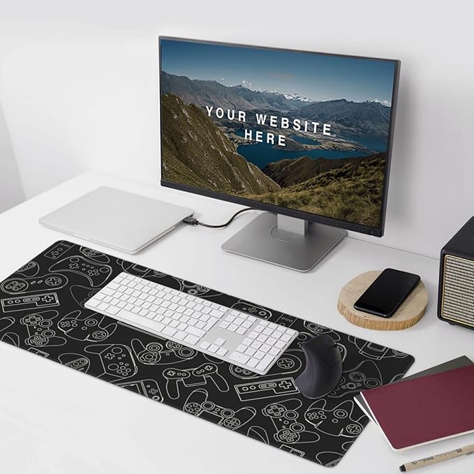 Video Game Controller Black Background Mouse Pads XXL Extended Mousepad with Stitched Edges Non-Slip Rubber Base Computer Keyboard Pad Desk Mat for Home Office Desk Decor, 35.4" X 15.7"