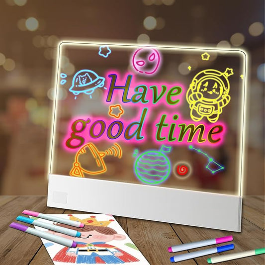Led Drawing Board for Kids,13.2'' x 10'' Rechargeable Led Note Board with Colors,Doodle Glow Board,3 Modes & 5 Colors Acrylic Dry Erase Board with 8 Markers Valentines Day&Birthday Gifts for Kids