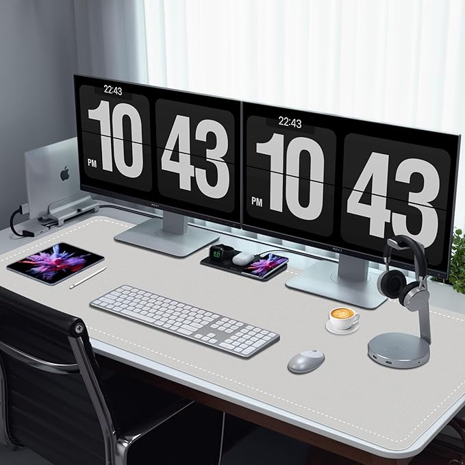 PU Leather Desk Pad Protector, Non-Slip Large Mouse Pad, Waterproof Computer Mat, Office Desk Pad for Keyboard Mouse, Writing Mat (Gray) - 35.4" x 17"
