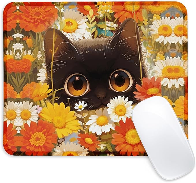 Black cat Square Mouse Pad with Non-Slip Rubber Base,Home Office Decoration Desktop Accessory, Laptop Mouse Pad for Office Laptops,9.4x7.8x0.12in 5