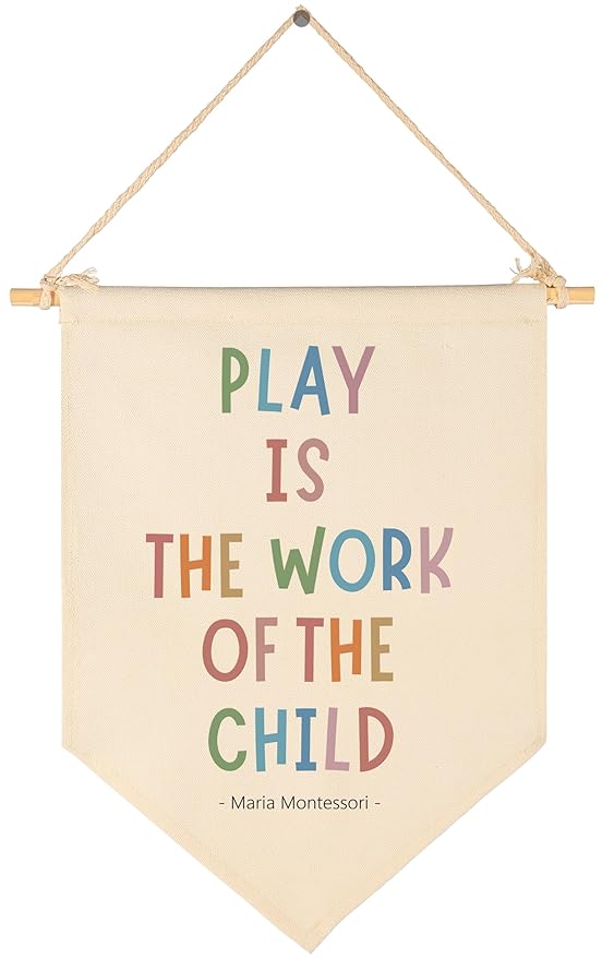Banner Flag Sign Pennant Poster Wall Decor Gift for Boy Girl Kid,Nursery Baby Room Bedroom Reading Room Playroom Door Above Crib-Play is The Work of the Child-Baby,Shower,Birthday Christmas Gift