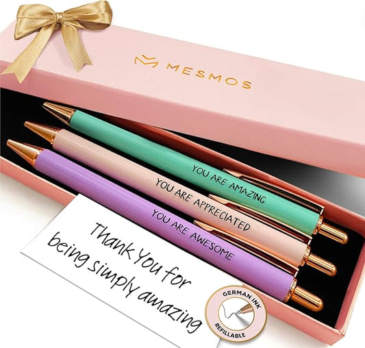 MESMOS 3Pcs Fancy Pen Sets for Women Gift, Ballpoint Pens Black Ink, German-Ink & 1mm Swiss-Tip, Cute Pens for Journaling No Bleed, Employee & Teacher Appreciation Gifts, Thank You Gifts for Women