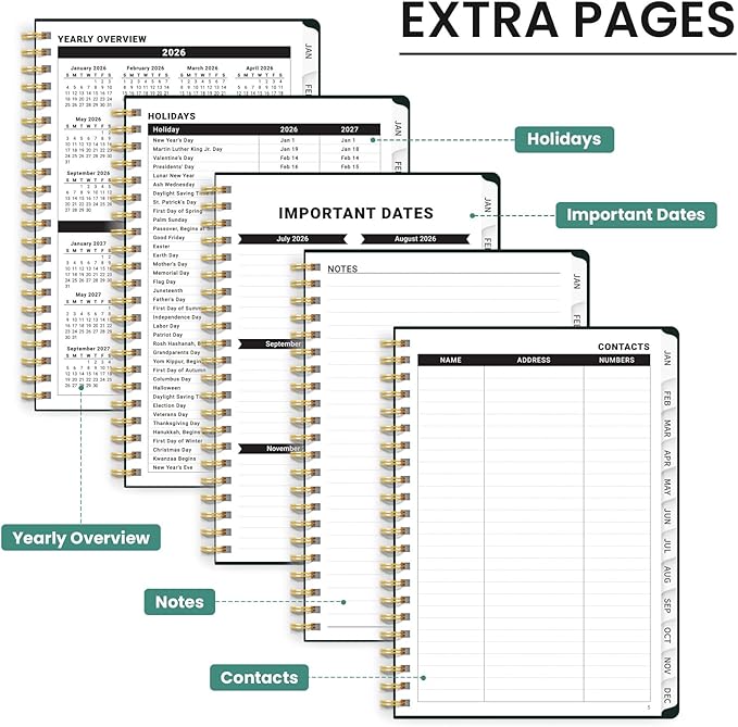 2026 Planner, Aesthetic Weekly and Monthly Planner for Women, Jan 2026 to Dec 2026, Hardcover 2026 Calendar Book with Monthly Tabs, Inner Pocket, Perfect for Office Home School - A5 (6.3" x 8.5"), Soft Lily