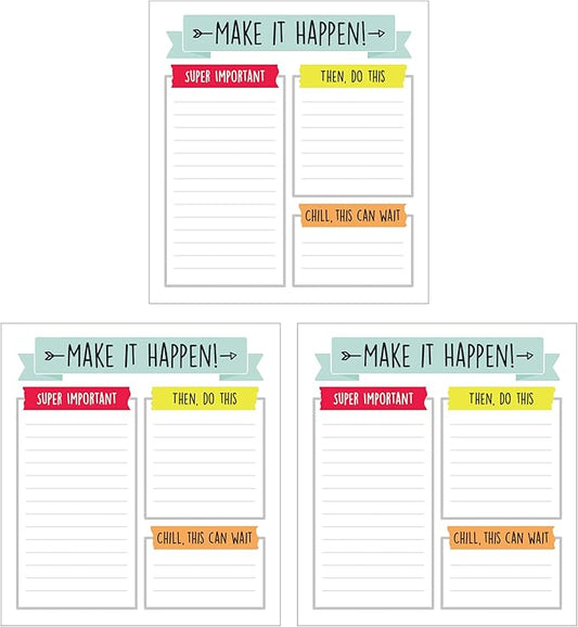 Carson Dellosa Aim High Notepad 3-Pack Set, Note Pads for To Do List, Goals, Checklist, and Classroom Organization Stationary, Desk Accessories and Office Supplies