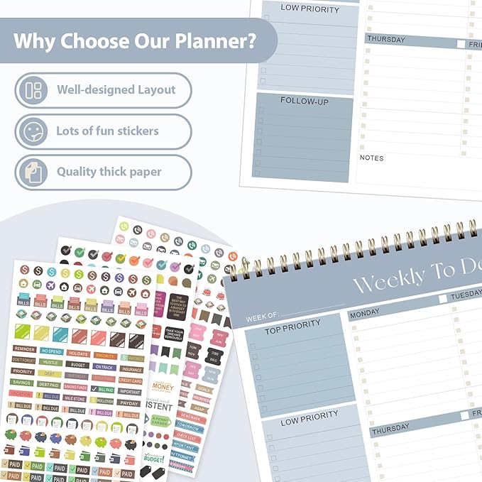 Weekly To Do List Notepad, Undated Planner with 52 Sheets (8.5''x11''), Desk Weekly Planner for Women & Man, Home School & Work (Pack of 2)