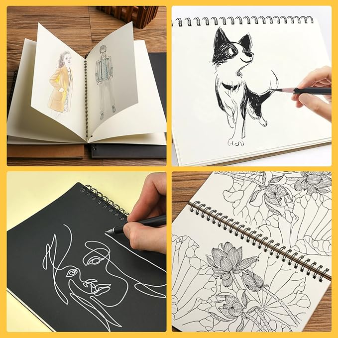 BoAn Spiral Notebooks Journal 8.5” x 11”, 2 Pack A4 Large Note Book for Women & Men, The Notebook for Work Note Taking Journals Sketch Book 76 Pages / 38 Sheets sketchbook Soft Cover Black Paper