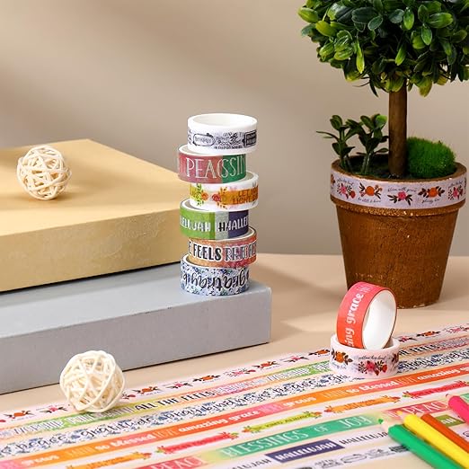 Janlaugh 24 Rolls Christian Washi Tape Gifts Bulk Religious Inspirational Scripture Supplies Vintage Bible Verse Washi Tape for Bible Journaling Study Crafting Spring Easter Gifts Favors
