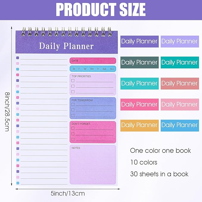 10 Pack Daily To Do List Notepad, Beautiful To Do List Note Pads Set 5" x 8" 30 Sheets Spiral Planner Checklist Notebook Work Notepads for Easy Daily Planning, Office Desk Supplies for Women