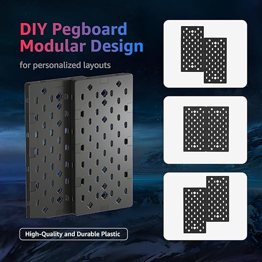 PEGZONE Headphone and Controller Holder, Rotating Gaming Accessories Organizer for Xbox PS5 PS4 Nintendo Switch, Modular Desk Controller Stand with Cable Hooks, 2Pcs Pegboard, Black