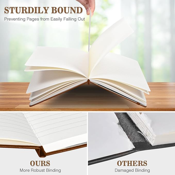 OMEYA 4 Pack Lined Journal Notebooks for Work, 100gsm Thick Paper, 5.7"x 8.3", College Ruled A5 Notebook Bulk, Leather Journal for Writing, Hardcover Notebooks for School, Office, Journal for Men