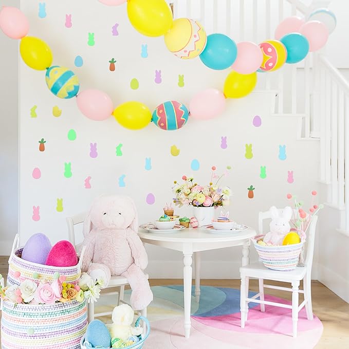 260 Pcs Easter Pre-Cut Cutouts Set, Colorful Bunny Egg Paper Cutting, Assorted Easter Shape Cut-Outs for Festival-Themed Party Bulletin Board Decoration and DIY Crafts Supplies