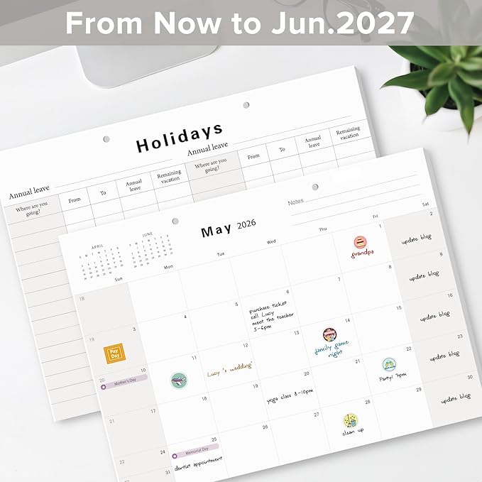 Desk Calendar (Jan.2026 – Jun.2027) 17" ×12.4" with Marked Holidays and 234 Stickers, Large 18 Months Desk Calendar 2026 for Office, Home, School