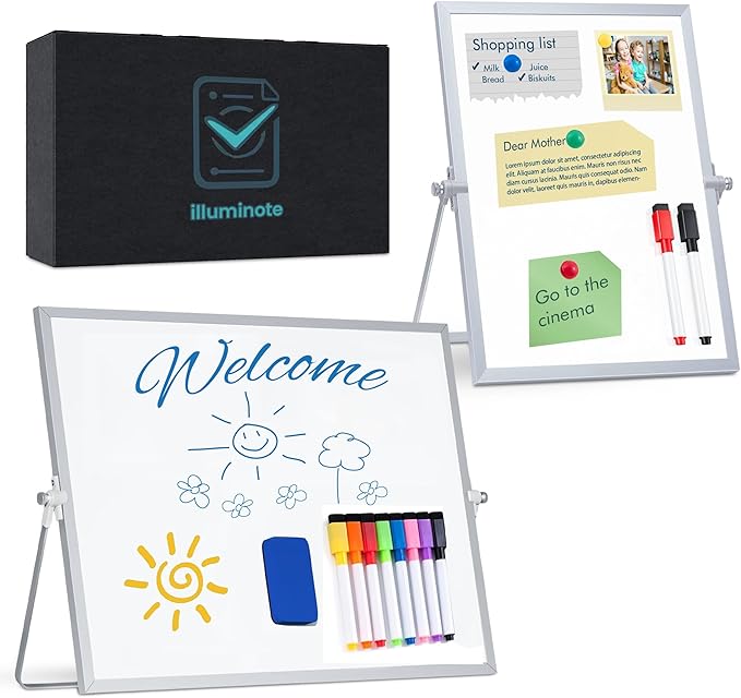 2-Pack Magnetic Dry Erase Whiteboard, Vertical and Horizontal - 14 × 11 Inch Double-Sided Desktop White Board with Stand – Portable Small Whiteboard for Office, Home, Drawing & Notes