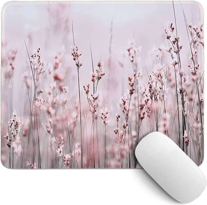 Pink Spring Floral Mouse Pad,Lavender Flower Mouse Pads,Cottagecore Flower Desk Mat for Home Office Dorm Desktop Decor,10.2x8.3 Inch
