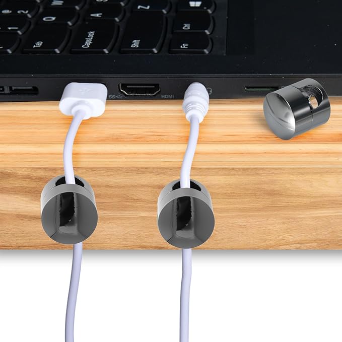 6 Sets Charger Holders for Cords, Black Adjustable Cable Anchor Holders, Adhesive Metal Cord Clips, Cable Management Wire Organizers for Desk, Office, Nightstand