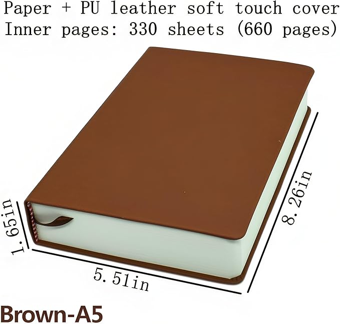 jooact Thick Sketchbook 660 Pages Notebook Soft Faux Leather Cover Journal 80GSM Paper Notepad Drawing Book Memo Writing Sketch Pad Diary Notebook
