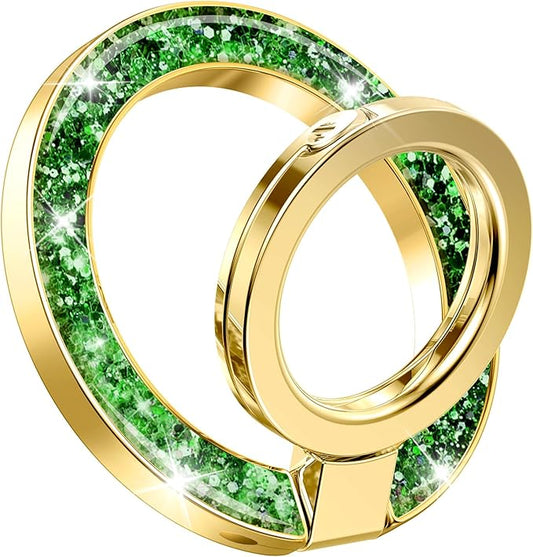 GVIEWIN Magnetic Phone Ring Holder, Compatible with MagSafe Phone Grip with Adjustable Stand, Magnet Phone Ring Kickstand for iPhone 17/16/15/14/13/12 Pro Max Plus Air/Other Phones (Glitter/Green)
