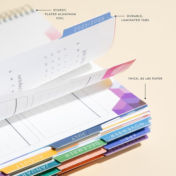 Erin Condren 12-Month Spiral Life Planner (Jul 2025 - Jun 2026), 7”x9” Weekly and Monthly Planner, 80 Lb. Text Weight Paper, Layers Colorful Covers, Hexagon Theme, Vertical Layout, Platinum Coil