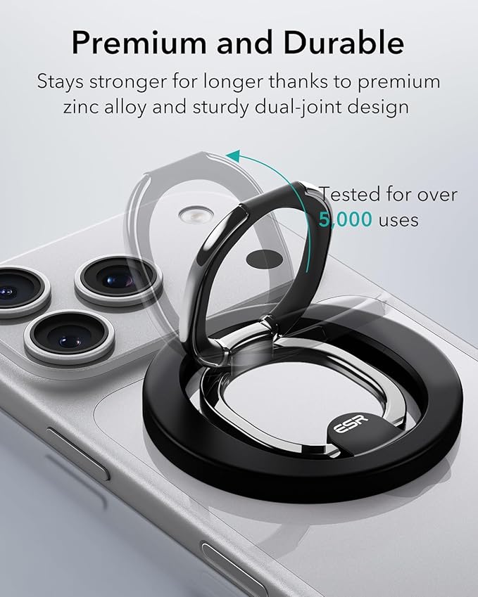 ESR for MagSafe Phone Grip, MagSafe Ring Holder, Magnetic Phone Ring Holder, Magnetic Phone Grip with 2-Way Stand for iPhone 17/16/15/14/13/12, Samsung, Google, All Smartphones(2 Metal Rings included)