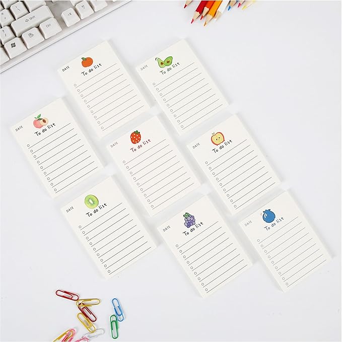 8 pack Cute Patter to Do List Notepads, to Do List Note pad, Cute Fruit Pattern to Do List Planner, to Do List Memo Stationery for Home Office Supplies, 400 sheets/ 2.75 x 3.94 inch