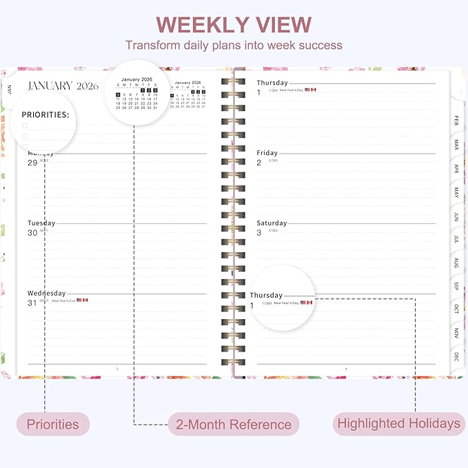 2026 Planner, Weekly and Monthly Calendar Planner Organizer, January-December, Academic Planning Agenda Book, Office School Home Suppiles for Women & Men, 6.3" × 8.5"