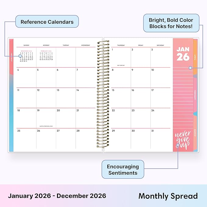 Blue Sky Livewell 2026 Weekly and Monthly Planner Calendar, January 2026 - December 2026, 7" x 9", Flexible Laminated Cover, Heavy Duty Coil Binding, Colorful Premium Paper, Includes Storage Pocket, Stickers, Charmie