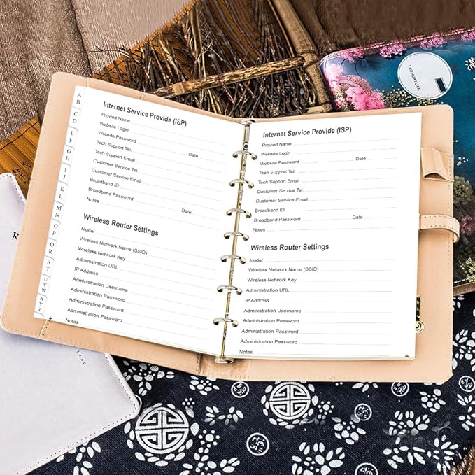 Password Book Refills - A-Z Password Notebook Refill Paper with Alphabetical Tabs, 120gsm White Paper, 7-Hole/Desk Size 4, 5.8" x 8.3"