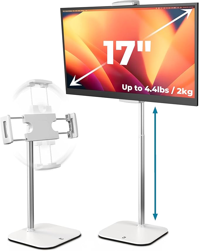 COOPER TabStand, 20" Tall iPad Stand for Desk, Portable Monitor Holder up to 17" Holds 4.4lb, Desktop Tablet Stand, Tablet Mount, Apple iPad Holder for Desk, for Samsung, Kindle, Fire (Frost White)