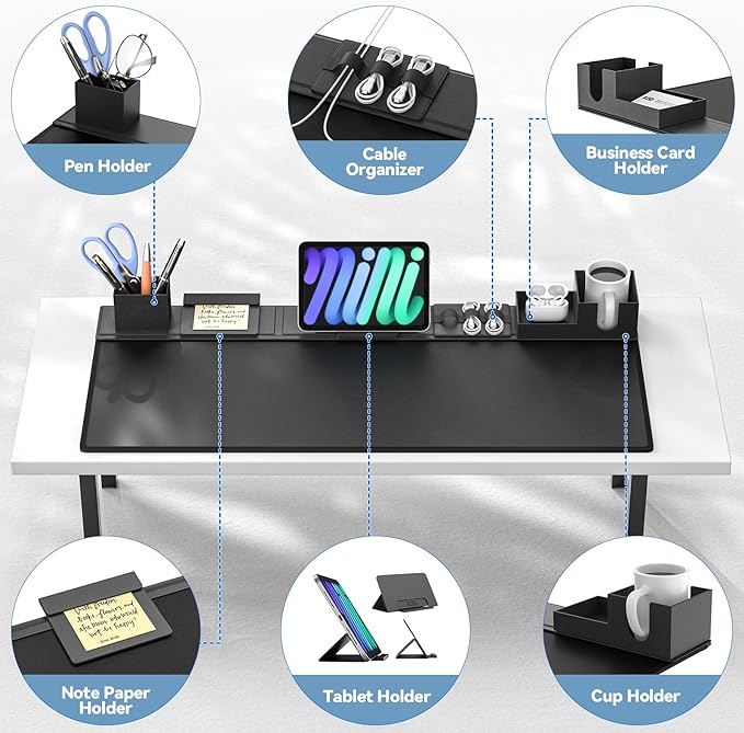 KDD Desk Pad Mat Set, 6 in 1 Mouse Mat with Magnetic Desktop Storage Accessories DIY Feature for Phone and Tablet Stand/Cup Holder/Pen Card Holder/Cable Management for Home Office Accessories