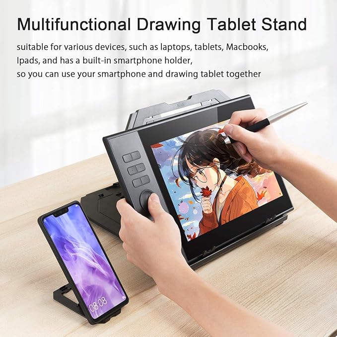 Drawing Tablet Stand, Laptop Stand for Tablet Display, 9 Levels Adjustable Angles with a Built-in Phone Holder, for 12-17 inch Drawing Tablet, Smartphones