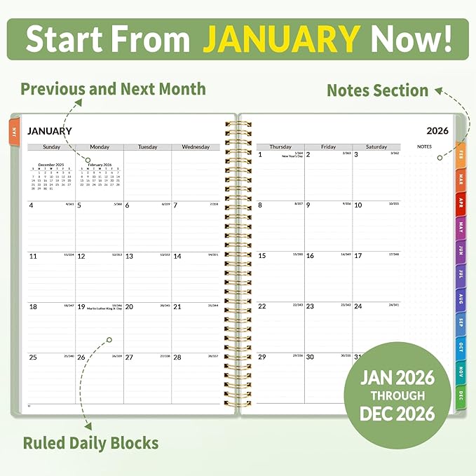 SUNEE 2026 Appointment Book, Quarter-Hourly, Weekly & Monthly - from January 2026 - December 2026, 8.5"x11" Weekly Planner, Flexible Cover, Note Pages, Pockets, Bookmark, Spiral Binding,