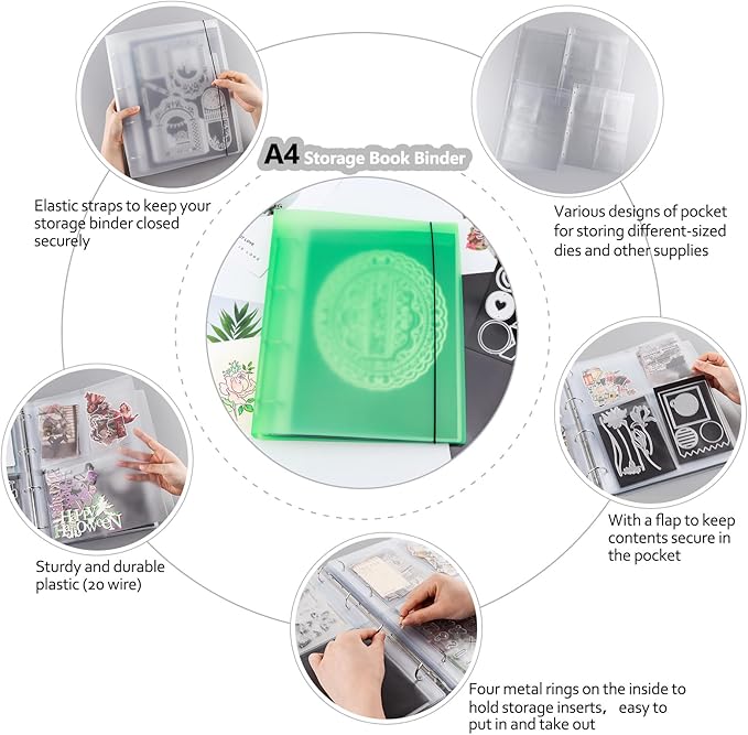 A4 4-Holes Round Ring View Binders Plastic Cover, Refillable Notebook Journal Binder File Folder, Loose Leaf Sheet Protector/DIY Scrapbooking/Binder Cover Protector (Green)
