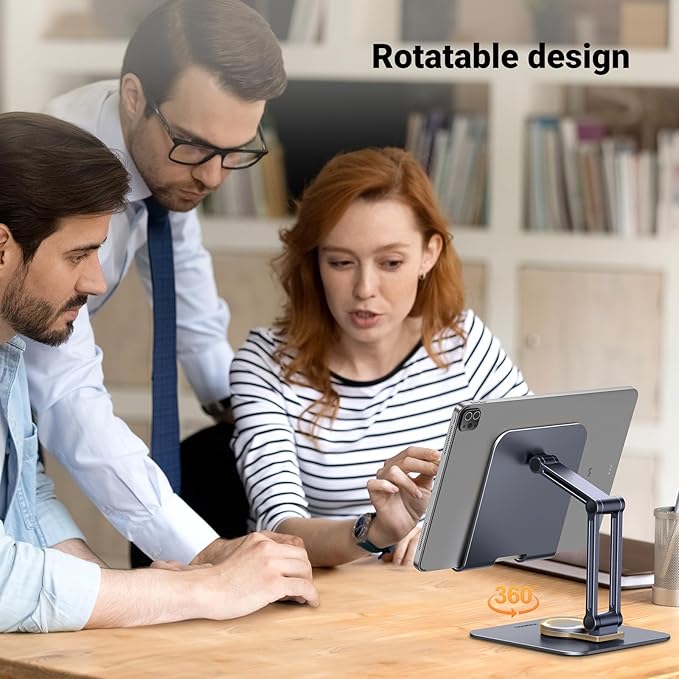 UGREEN Tablet Stand for Desk Swivel with 360° Rotating Base Tablet Holder Aluminum Portable Stand Adjustable Home Office Accessories Compatible with iPad Pro 11 Air Mini 6 5 Grey