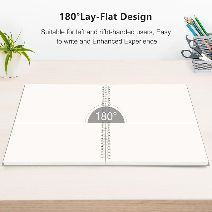 RETTACY Blank Journal Notebook, 300 Pages, A4 Large Size (8.2'' x 11.2''), 120 GSM Thick Paper, Flexible Plastic Cover, Spiral-bound, for Sketching, Drawing, Painting (Light Green)