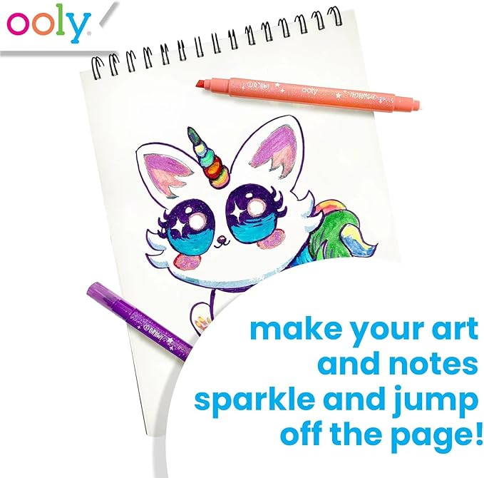 Ooly 12 Pack Sparkle Switch-eroo Color Changing Markers, Dual Tip Markers for Kids, Double Ended Chisel Tip Marker Set Great for Art Supplies, Drawing and Stationery Sets