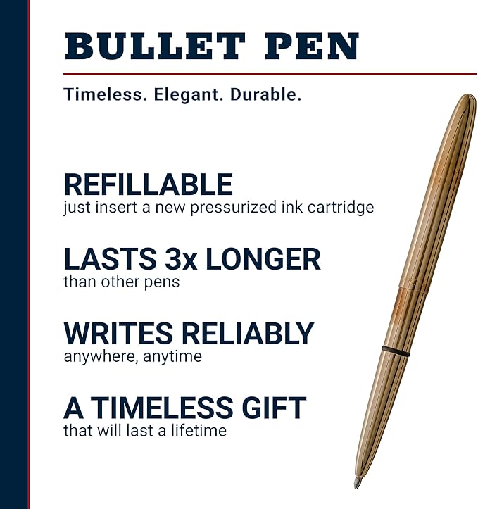 Fisher Space Pen Bullet Space Pen, Brass Alloy Pressurized Ballpoint Pen, Compact Pocket Size, Writes Upside Down and in Extreme Temperatures, Smooth Black Ink, Medium Point, Gift Box, Made in the USA
