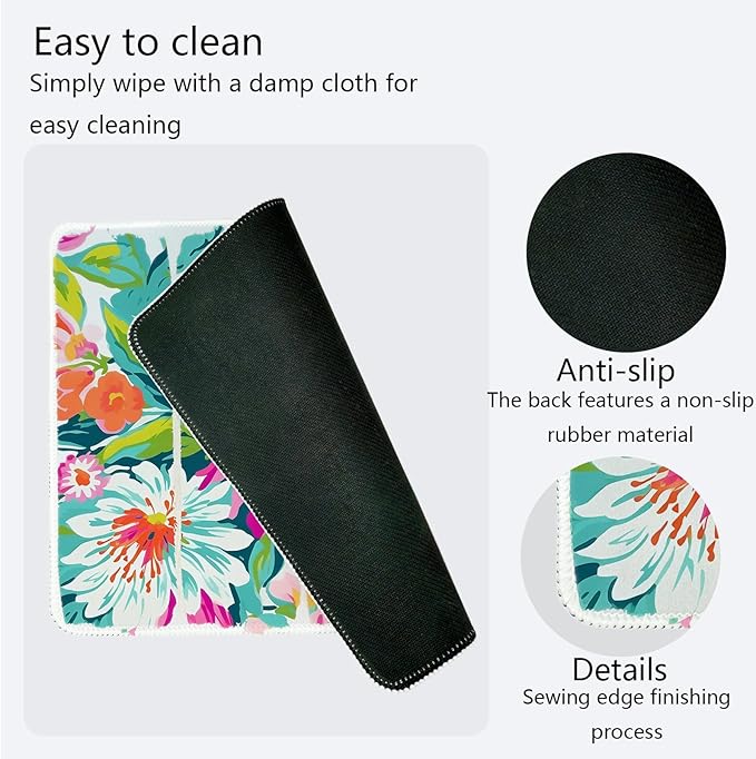 Colorful Floral Desk Mat,Boho Floral Mouse Pad,Preppy Desk Mat,Girly Summer Mouse Pads Desktop for Dorm Home Office Desktop Decor,11.8x9.8 Inch