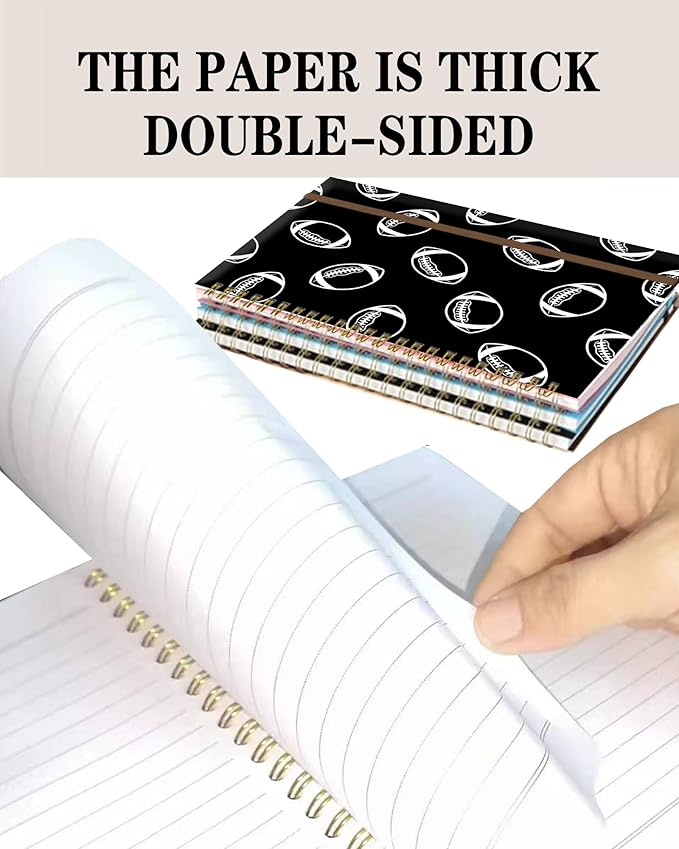 Spiral Journal Notebook, A5 Cute Notebooks for Women Men, College Ruled Hardcover Notebook for Work & Note Taking, 60 Pages Double-Wire Journals for Writing, White Black Football