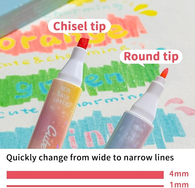 Glitter and Pastel Highlighters,16 Colors Assorted Dual Tip withNo-Bleed Quick Dry Ink, 8-PackHighlighter Markers Set forSchool & Office