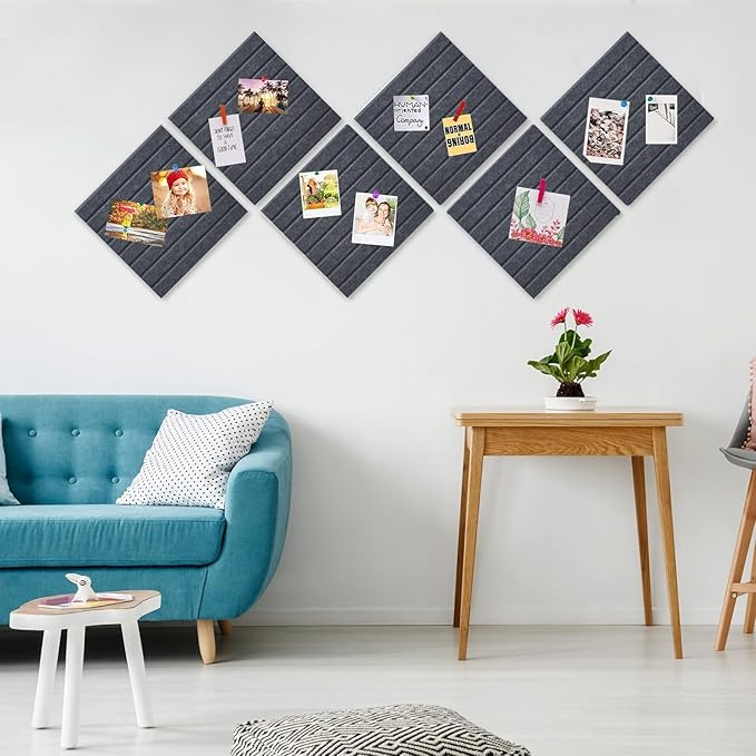 Cork Board for Walls 36" x 24", 6 Pack Felt Bulletin Board Wall Tiles with 30 Push Pins for Home Kitchen School Office Wall DIY Decorative