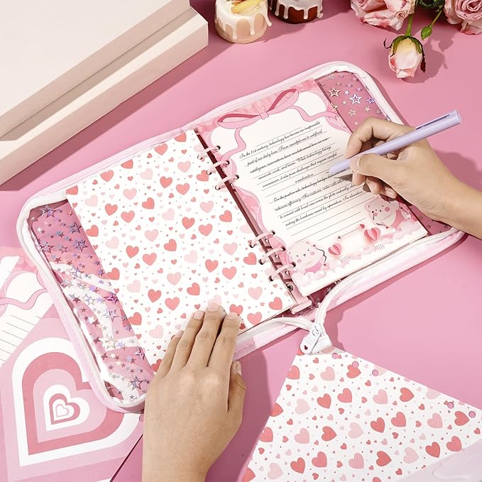 100 Sheets Pink Love Heart A5 Planner Inserts - 120GSM Thick Refill Paper for A5 6-Ring Binder, Cute Bear Loose Leaf Sheets for Journal Diary Budget Planning