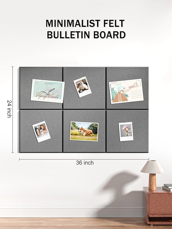 Hsurbtra Large Cork Board for Wall 36 x 24 Inch, 6 Pack Felt Bulletin Notice Board with Pushpins for Office Home School Farmhouse Wall Decor, Dark Gray