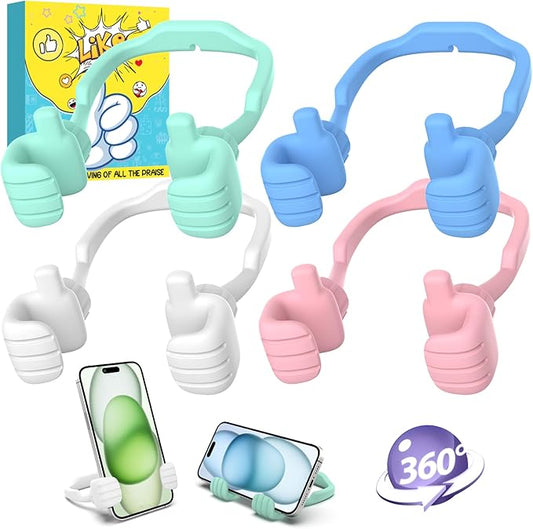 Stocking Stuffers for Teen Boys Girls Kids Cell Phone Stand - 2 Pack Thumbs Up Lazy Phone Holder for Desk Birthday Gifts for Adults Women Men (Macaron Blue/Green/Pink/White, 4)