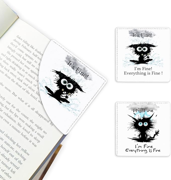 2 Pack Funny Cat hit by Lightning Leather Book Corner Bookmark, Durable Handmade Reading Accessories - Gifts for Readers, Women, Men, Teachers, Students